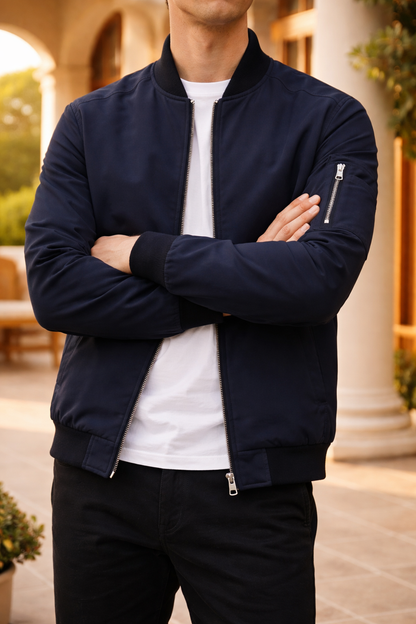 Men's Bomber Jacket | Men's Lightweight Zip Front Casual Bomber Jacket | Polyester | Everyday Outerwear | Steven & Levon