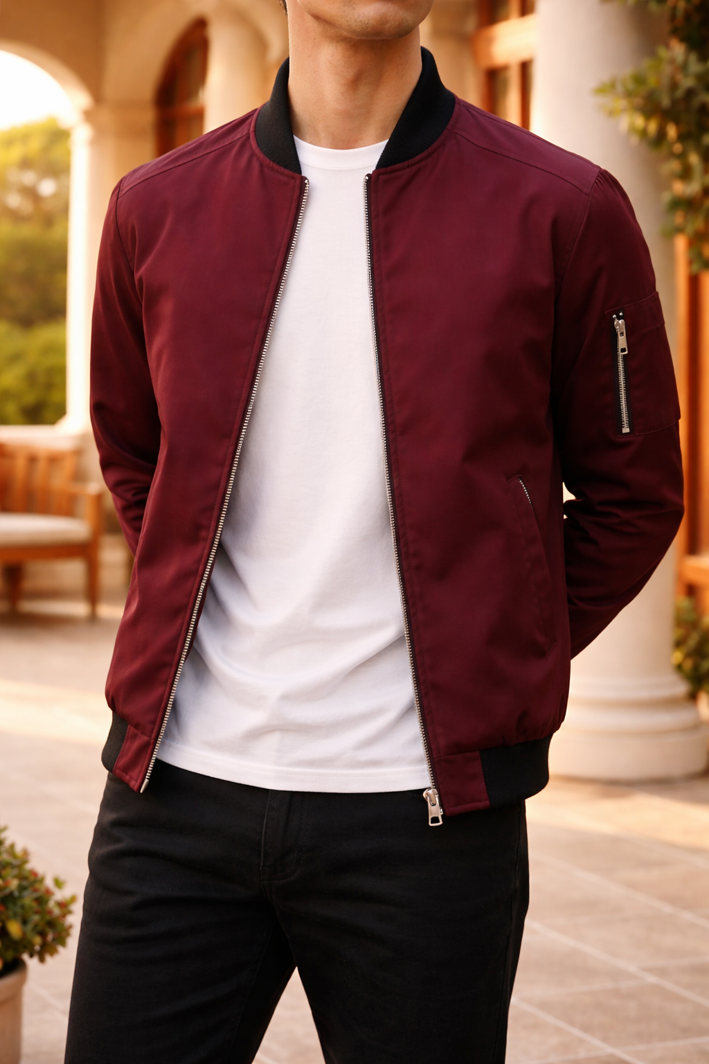 Men's Bomber Jacket | Men's Lightweight Zip Front Casual Bomber Jacket | Polyester | Everyday Outerwear | Steven & Levon