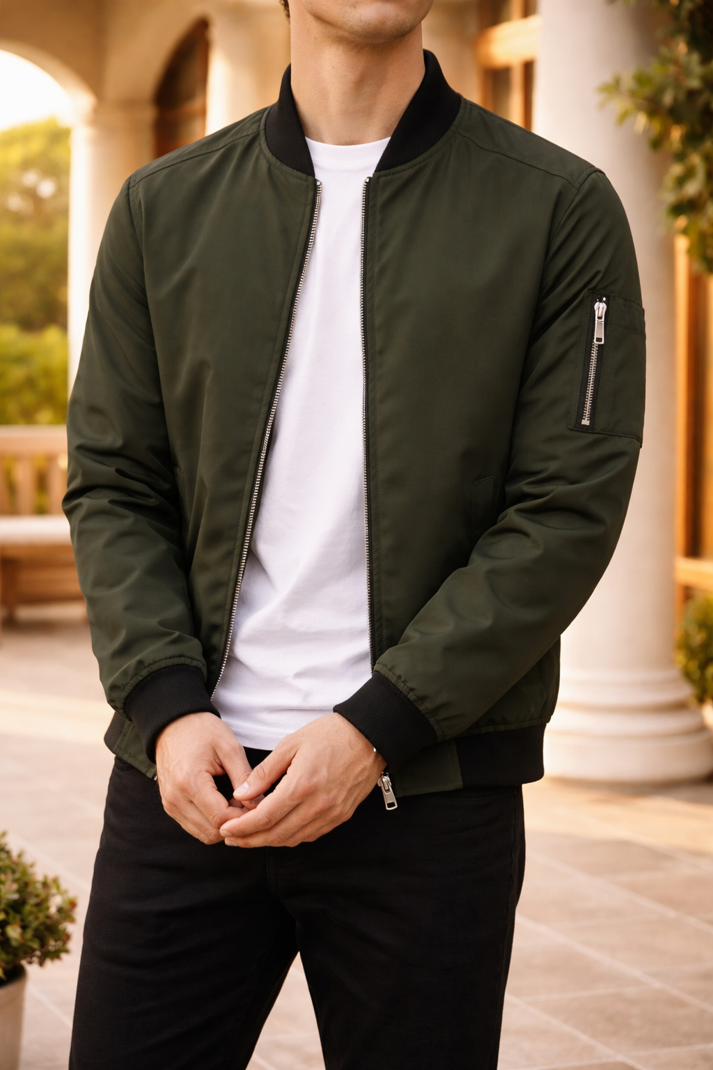 Men's Bomber Jacket | Men's Lightweight Zip Front Casual Bomber Jacket | Polyester | Everyday Outerwear | Steven & Levon