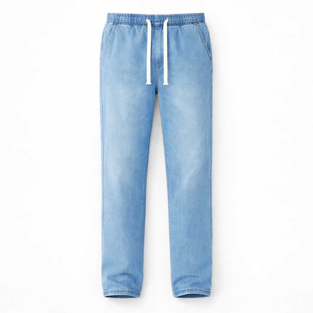 Driftway - Loose Straight Leg Drawstring Jeans  Everyday Casual Wear