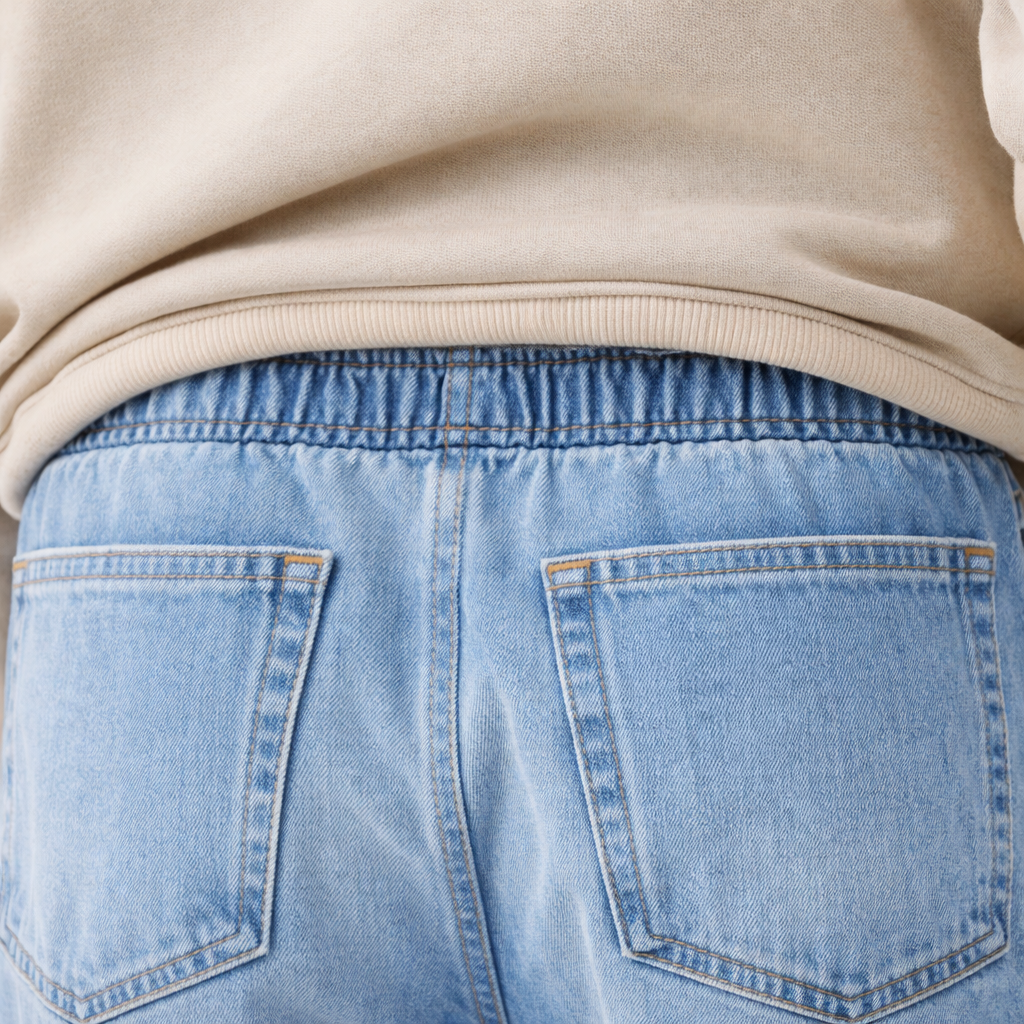 Driftway - Loose Straight Leg Drawstring Jeans  Everyday Casual Wear