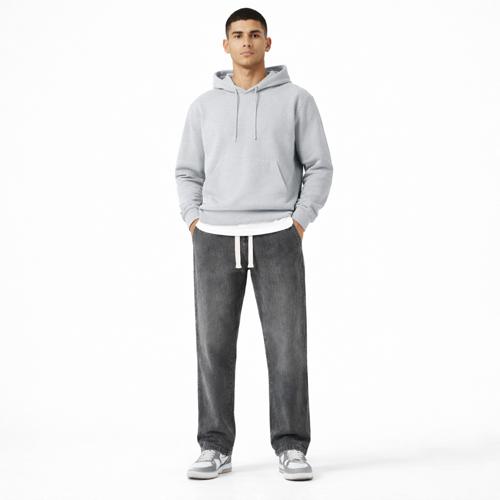 Driftway - Loose Straight Leg Drawstring Jeans  Everyday Casual Wear