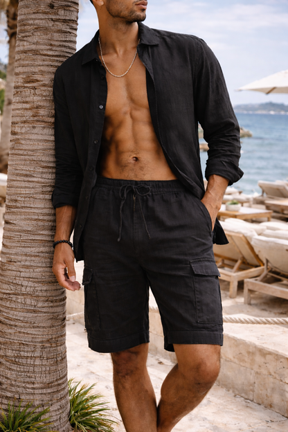 Men's Linen Cargo Shorts | Linen Blend | Drawstring Waist Utility Summer Shorts | Steven & Levon
