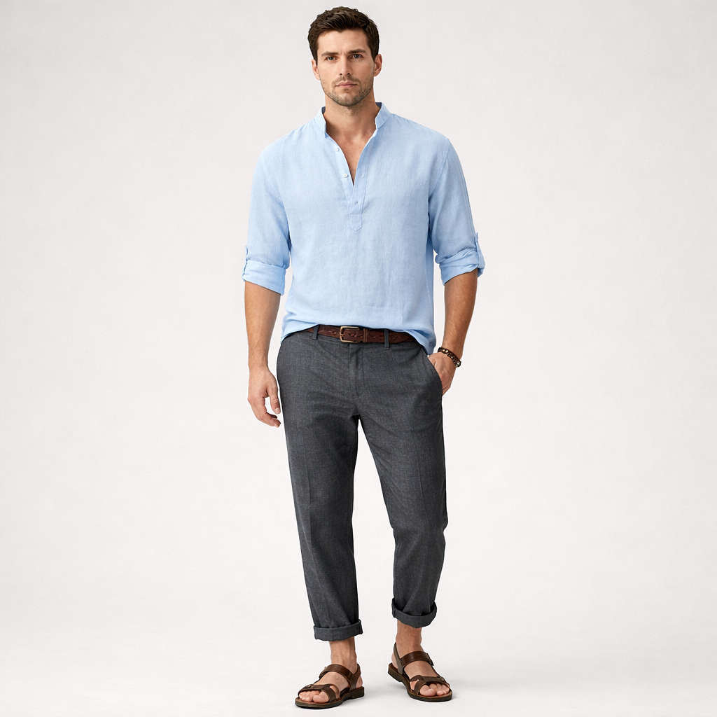 Brezalo - Loose-Fit Long Sleeve Casual Shirt  Relaxed Weekend Wear