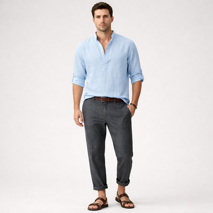 Brezalo - Loose-Fit Long Sleeve Casual Shirt  Relaxed Weekend Wear