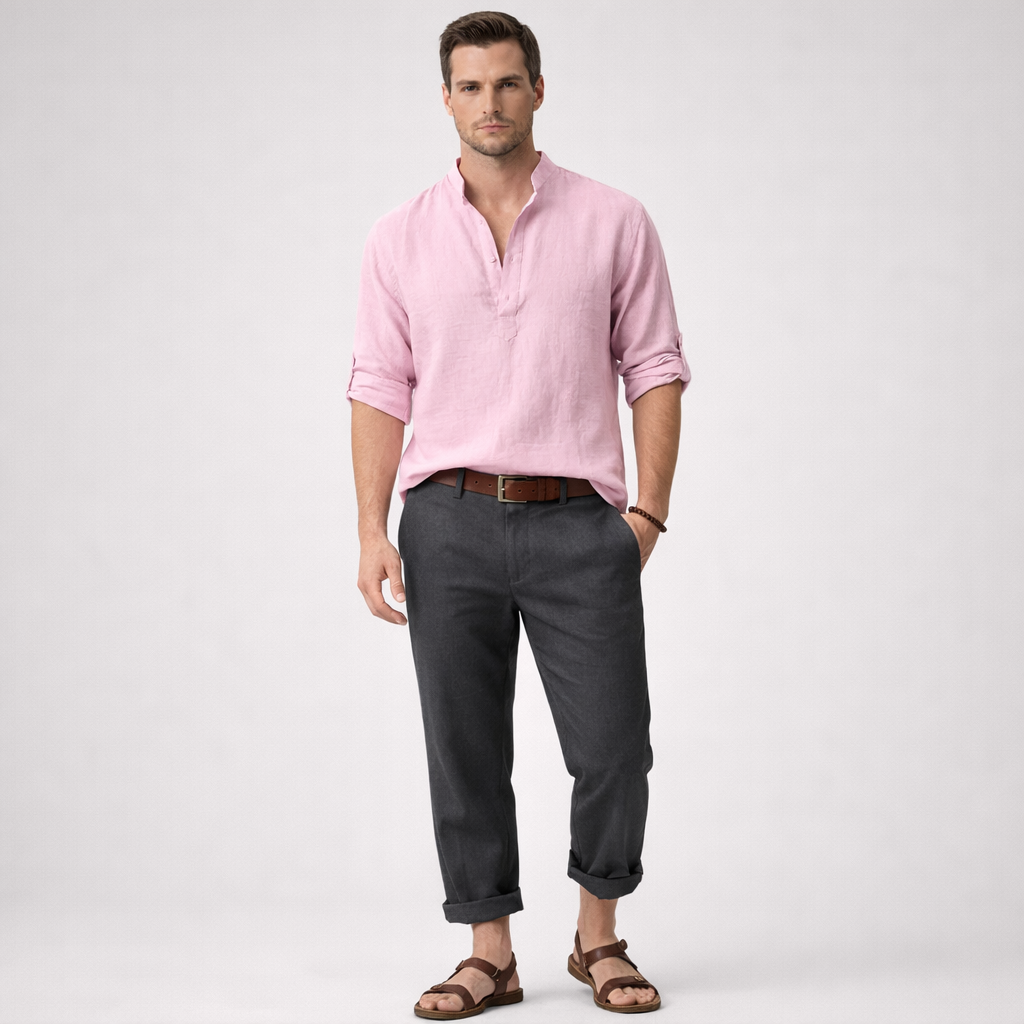 Brezalo - Loose-Fit Long Sleeve Casual Shirt  Relaxed Weekend Wear