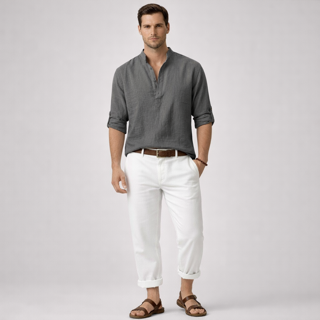 Brezalo - Loose-Fit Long Sleeve Casual Shirt  Relaxed Weekend Wear