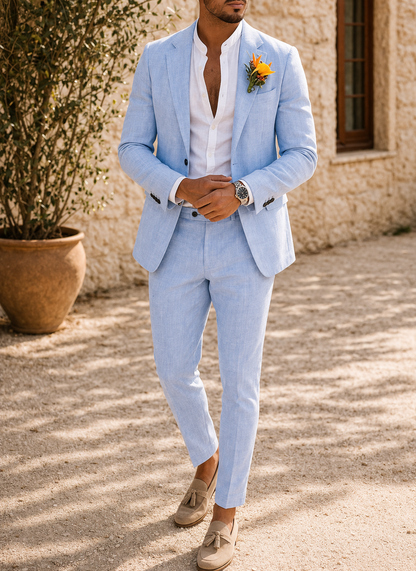 Men's Linen Wedding Suit | Tailored Two Piece Set | Lightweight Formal Occasion Wear | Steven & Levon