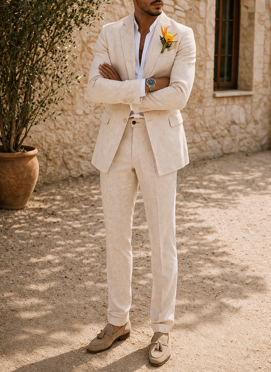 Men's Linen Wedding Suit | Tailored Two Piece Set | Lightweight Formal Occasion Wear | Steven & Levon