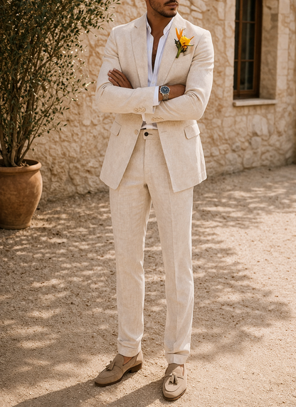 Men's Linen Wedding Suit | Tailored Two Piece Set | Lightweight Formal Occasion Wear | Steven & Levon