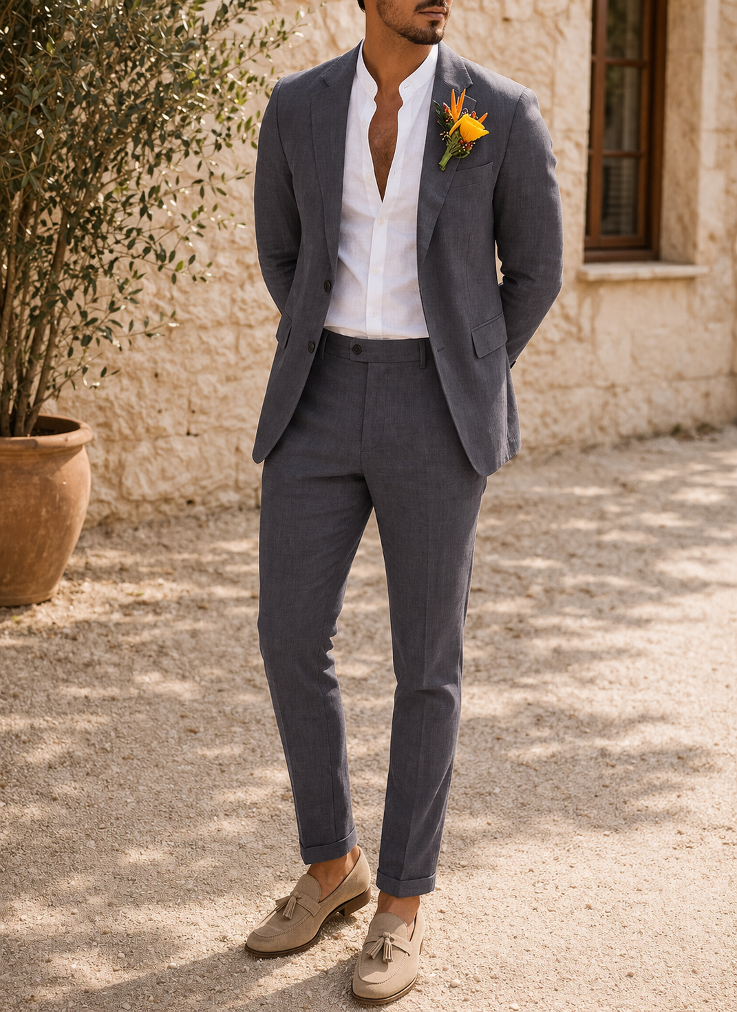 Men's Linen Wedding Suit | Tailored Two Piece Set | Lightweight Formal Occasion Wear | Steven & Levon