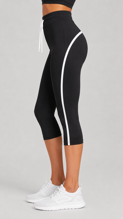 High Waist Drawstring Capri Leggings | Women | Tummy Control | Polyester | Steven & Levon