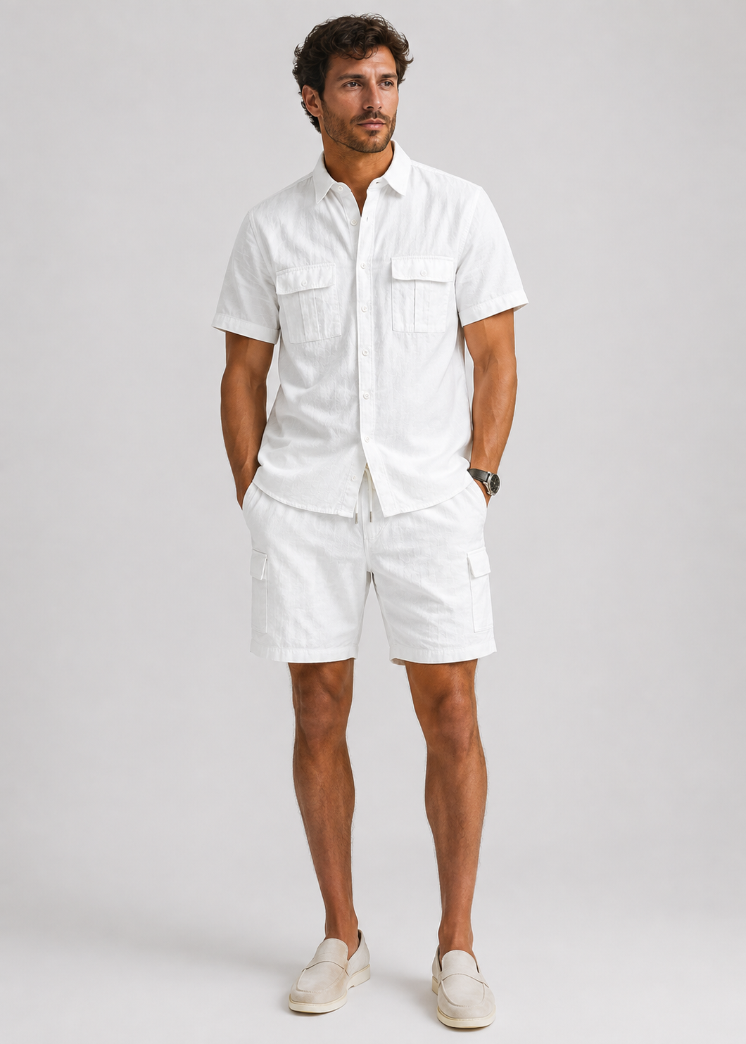 Men’s Casual Linen Shirt and Shorts Set | Men | Breathable Linen Blend | Summer Co-Ord Loungewear | Steven & Levon