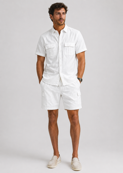 Men’s Casual Linen Shirt and Shorts Set | Men | Breathable Linen Blend | Summer Co-Ord Loungewear | Steven & Levon