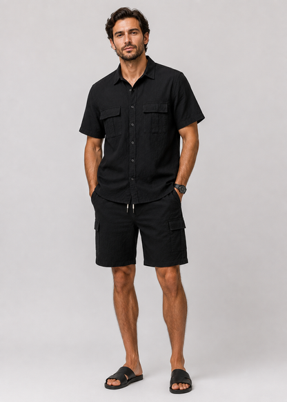 Men’s Casual Linen Shirt and Shorts Set | Men | Breathable Linen Blend | Summer Co-Ord Loungewear | Steven & Levon