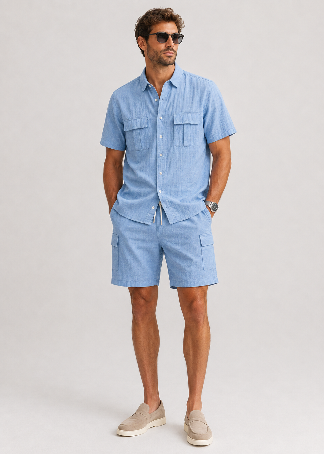 Men’s Casual Linen Shirt and Shorts Set | Men | Breathable Linen Blend | Summer Co-Ord Loungewear | Steven & Levon