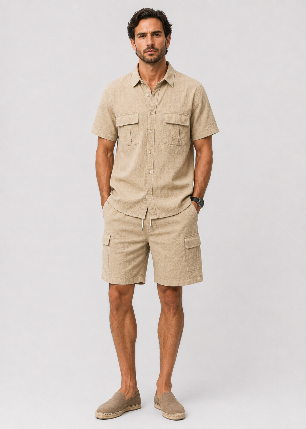 Men’s Casual Linen Shirt and Shorts Set | Men | Breathable Linen Blend | Summer Co-Ord Loungewear | Steven & Levon