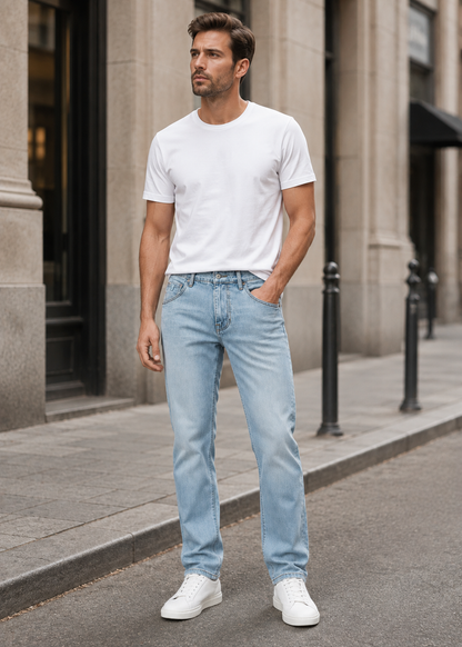 Men's Regular Fit Jeans | Light Blue | Men | Classic Straight Leg | Everyday Casual Wear | Steven & Levon
