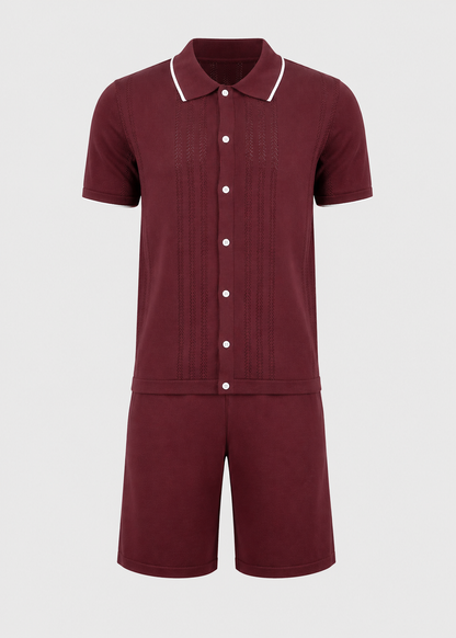Men's Knit Two-Piece Set | Textured Knit Shirt & Trousers | Relaxed Fit | Steven & Levon