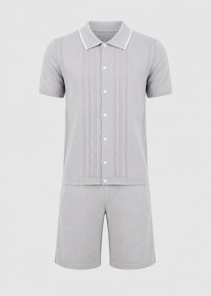Men's Knit Two-Piece Set | Textured Knit Shirt & Trousers | Relaxed Fit | Steven & Levon