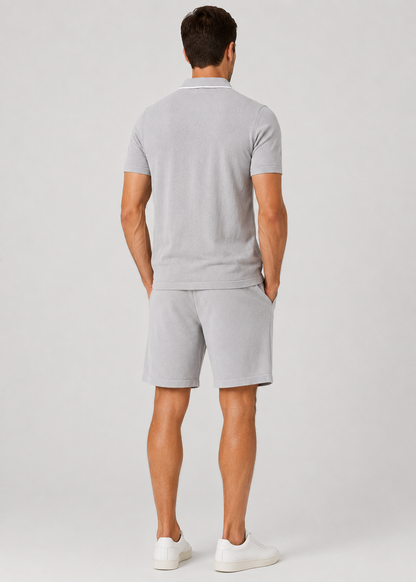 Men's Knit Two-Piece Set | Textured Knit Shirt & Trousers | Relaxed Fit | Steven & Levon