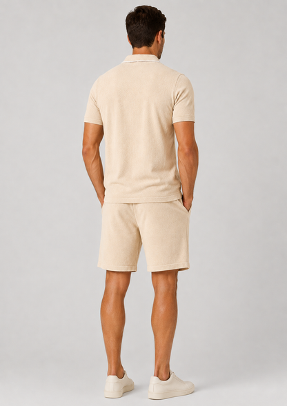Men's Knit Two-Piece Set | Textured Knit Shirt & Trousers | Relaxed Fit | Steven & Levon