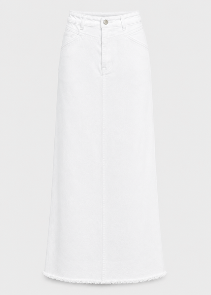 Women's High Waist Denim Maxi Skirt | Women | Straight Fit | Raw Hem | 4-Pocket Long Skirt | Steven & Levon