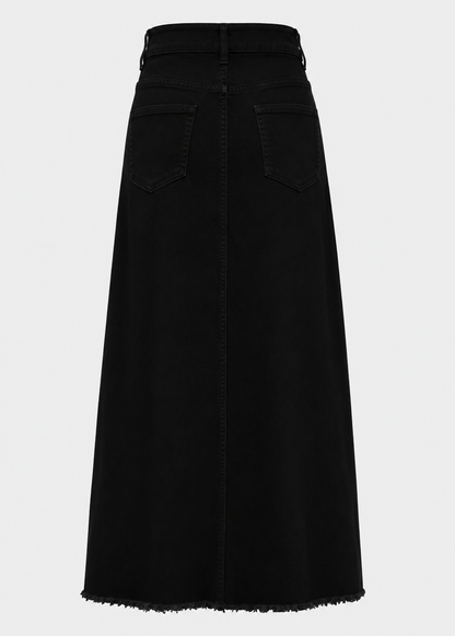 Women's High Waist Denim Maxi Skirt | Women | Straight Fit | Raw Hem | 4-Pocket Long Skirt | Steven & Levon