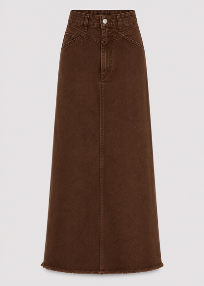 Women's High Waist Denim Maxi Skirt | Women | Straight Fit | Raw Hem | 4-Pocket Long Skirt | Steven & Levon