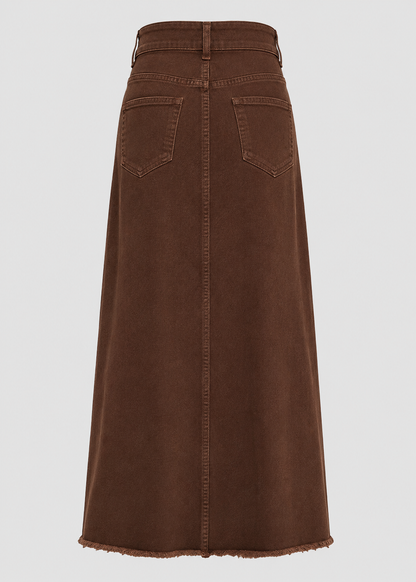 Women's High Waist Denim Maxi Skirt | Women | Straight Fit | Raw Hem | 4-Pocket Long Skirt | Steven & Levon