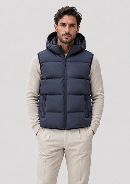 Men's Padded Hooded Bodywarmer | Quilted Gilet | Lightweight | Warm Insulated | Steven & Levon