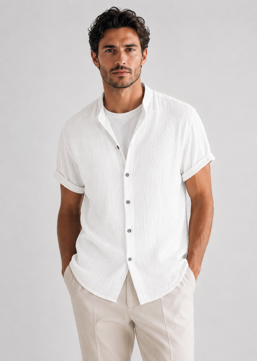 Men's Linen Short Sleeve V-Neck Shirt | Men | Breathable Lightweight | Casual Summer Beach Top | Steven & Levon