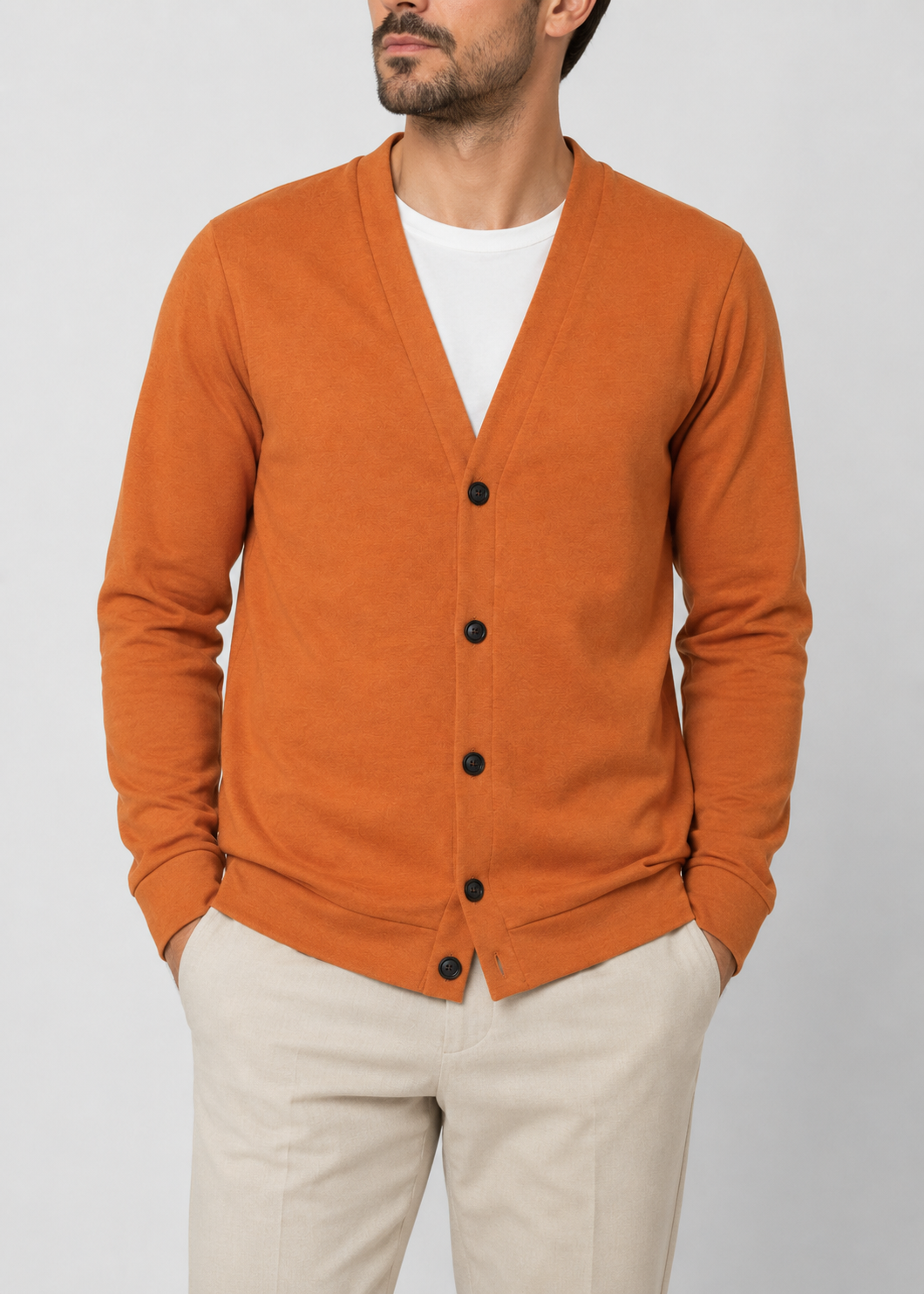 V-Neck Button Cardigan | Men's Spandex Fabric | Slim Fit Casual Long Sleeve Sweater | Steven & Levon