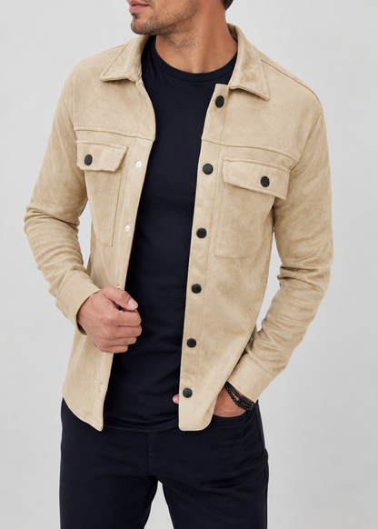Men's Suede Overshirt Jacket | Slim Fit | Button Front | Utility Shirt Jacket | Steven & Levon