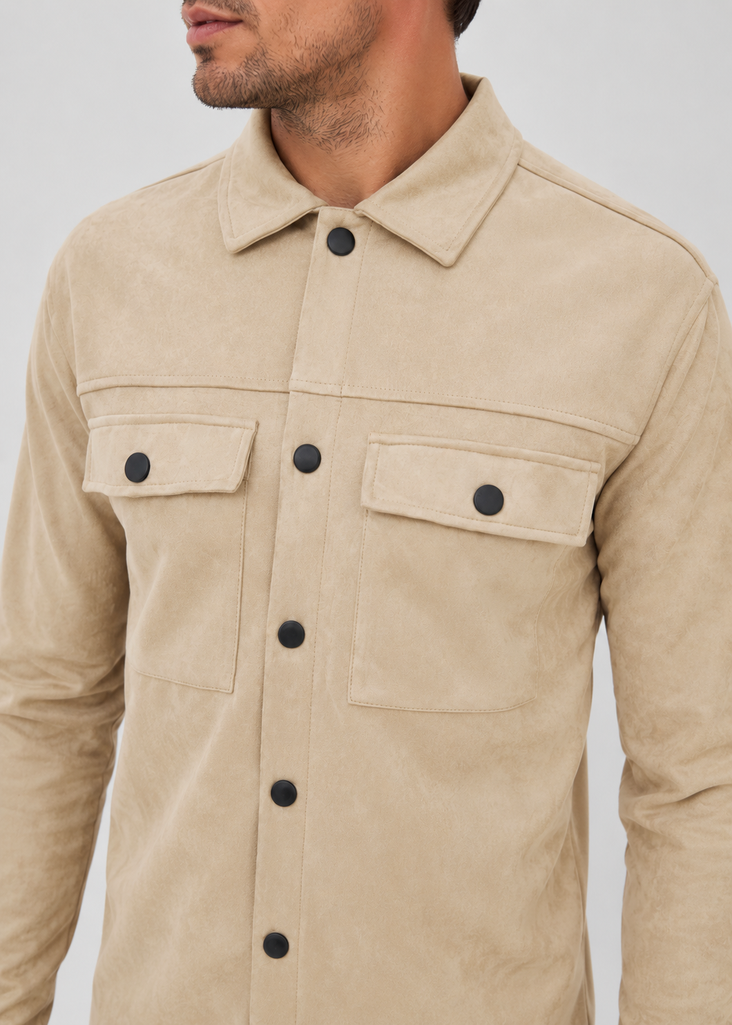 Men's Suede Overshirt Jacket | Slim Fit | Button Front | Utility Shirt Jacket | Steven & Levon