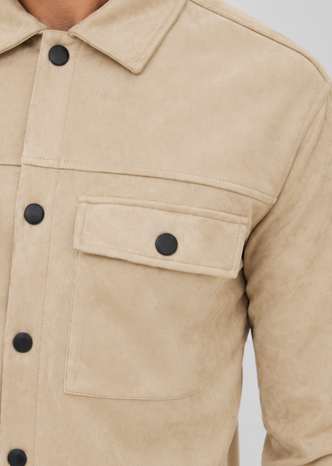 Men's Suede Overshirt Jacket | Slim Fit | Button Front | Utility Shirt Jacket | Steven & Levon