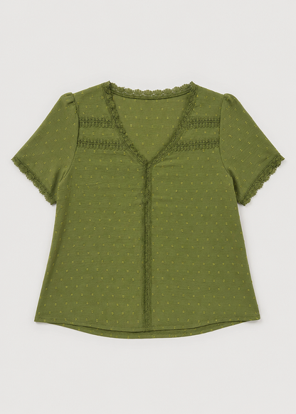 Caroline Lace Blouse | Women’s V-Neck Top | Lace Fabric | Short Sleeve Elegant Casual Wear | Steven & Levon
