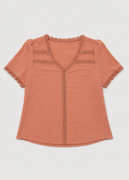 Caroline Lace Blouse | Women’s V-Neck Top | Lace Fabric | Short Sleeve Elegant Casual Wear | Steven & Levon