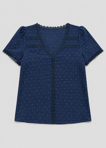 Caroline Lace Blouse | Women’s V-Neck Top | Lace Fabric | Short Sleeve Elegant Casual Wear | Steven & Levon