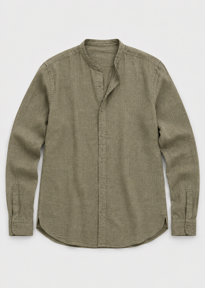Men's Linen Long Sleeve Shirt | Men | Lightweight Breathable Collarless Button-Up | Casual Relaxed Fit | Steven & Levon