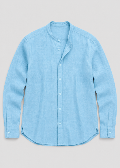 Men's Linen Long Sleeve Shirt | Men | Lightweight Breathable Collarless Button-Up | Casual Relaxed Fit | Steven & Levon