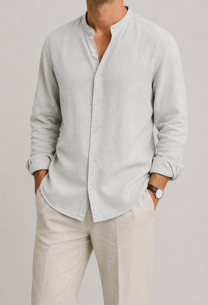 Men's Linen Long Sleeve Shirt | Men | Lightweight Breathable Collarless Button-Up | Casual Relaxed Fit | Steven & Levon