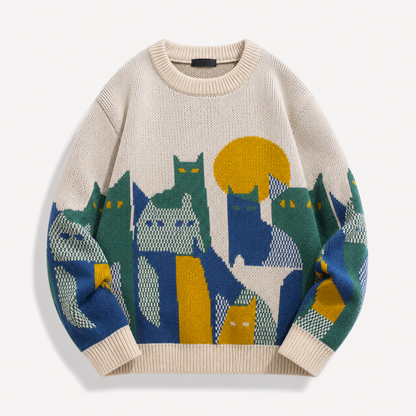 Graphic Knitted Jumper | Men's Crew Neck Pullover | Relaxed Fit | Soft Knit Sweater | Steven & Levon
