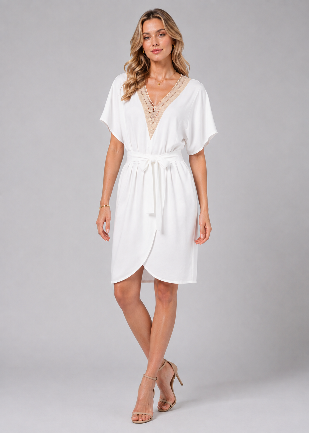 Women's V Neck Tie Waist Mini Dress | Women | Flowing Mini Dress | Tie Waist & Wrap Front | Elegant Occasion Wear | Steven & Levon