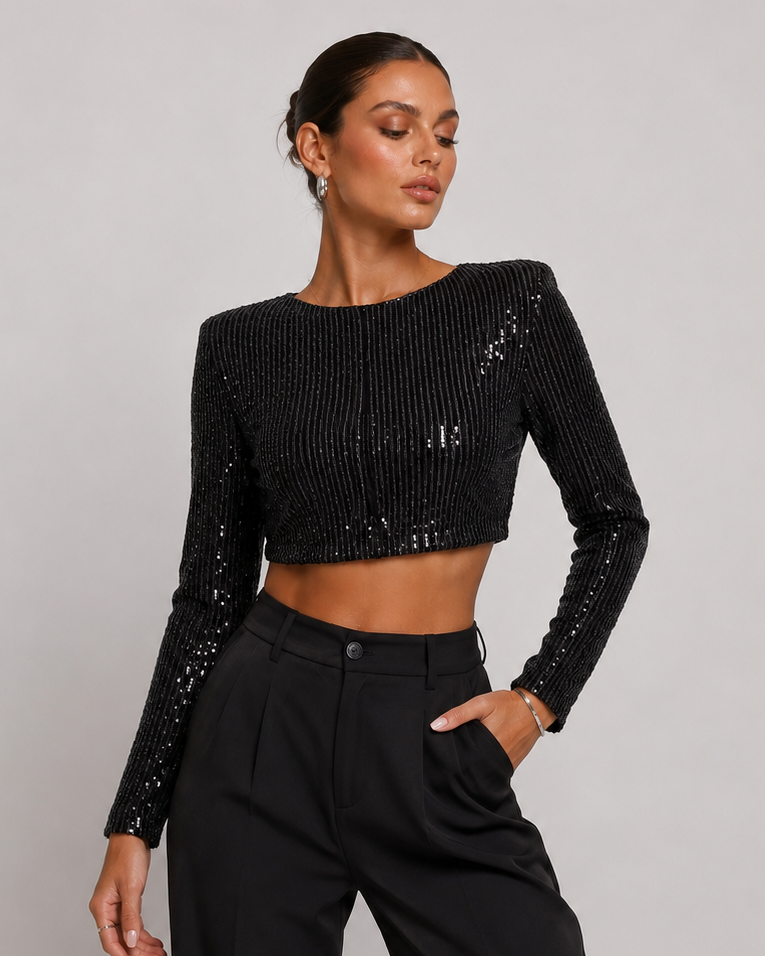 Sequin Cropped Top | Women | Sparkly Party Top | Evening Wear | Steven & Levon