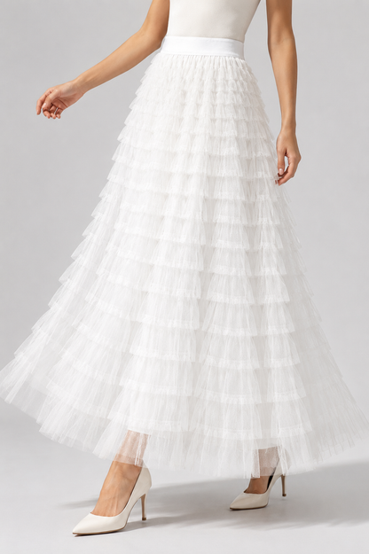 Tulle Maxi Skirt | Women | Layered Tulle | Elastic Waistband | Flowy A-Line Skirt | Steven & Levon