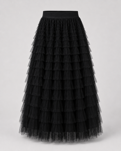 Tulle Maxi Skirt | Women | Layered Tulle | Elastic Waistband | Flowy A-Line Skirt | Steven & Levon