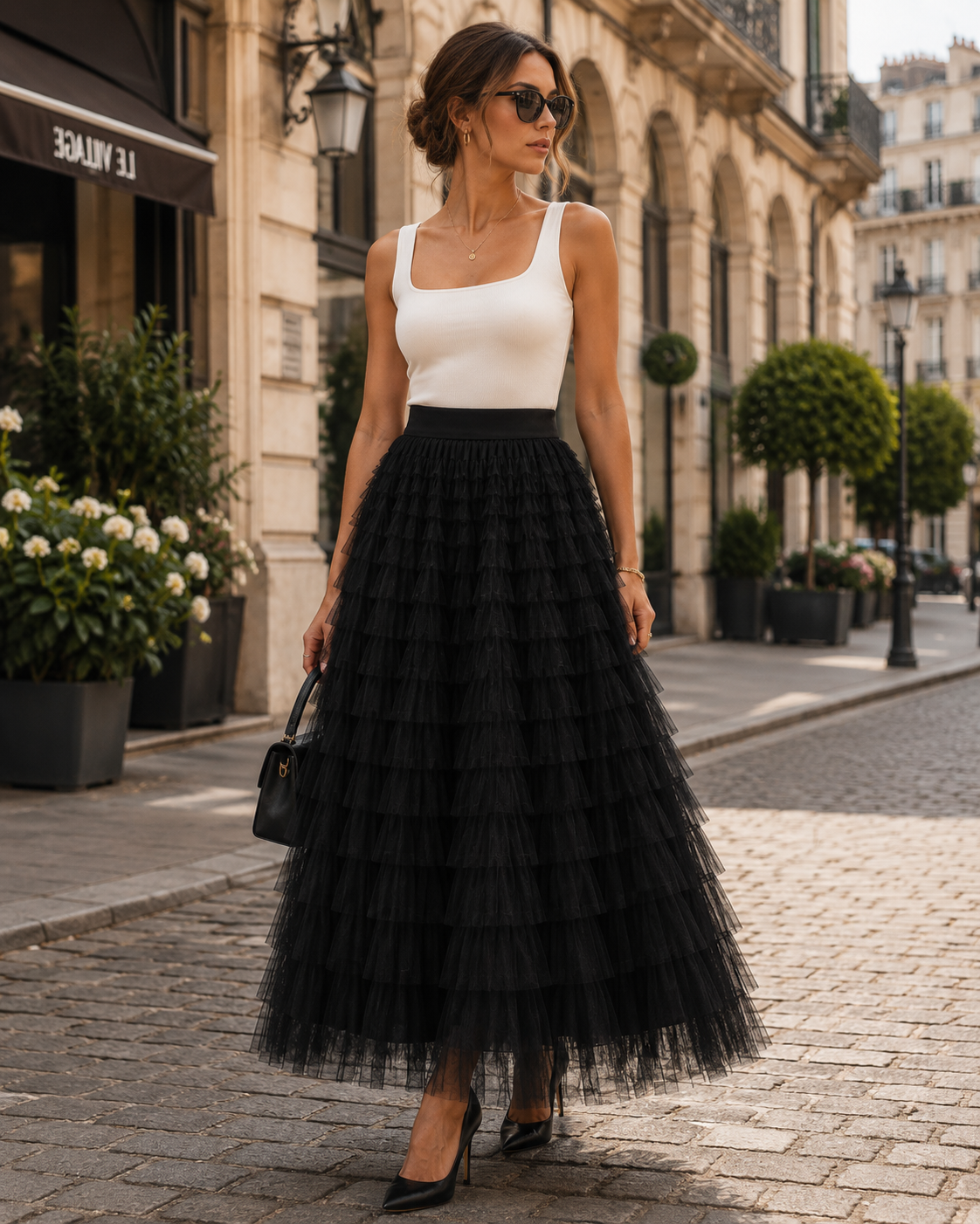 Tulle Maxi Skirt | Women | Layered Tulle | Elastic Waistband | Flowy A-Line Skirt | Steven & Levon