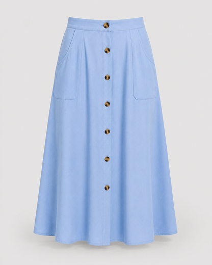 Button Front Midi Skirt | Women | Button-Front | Pockets | A-Line Everyday Skirt | Steven & Levon