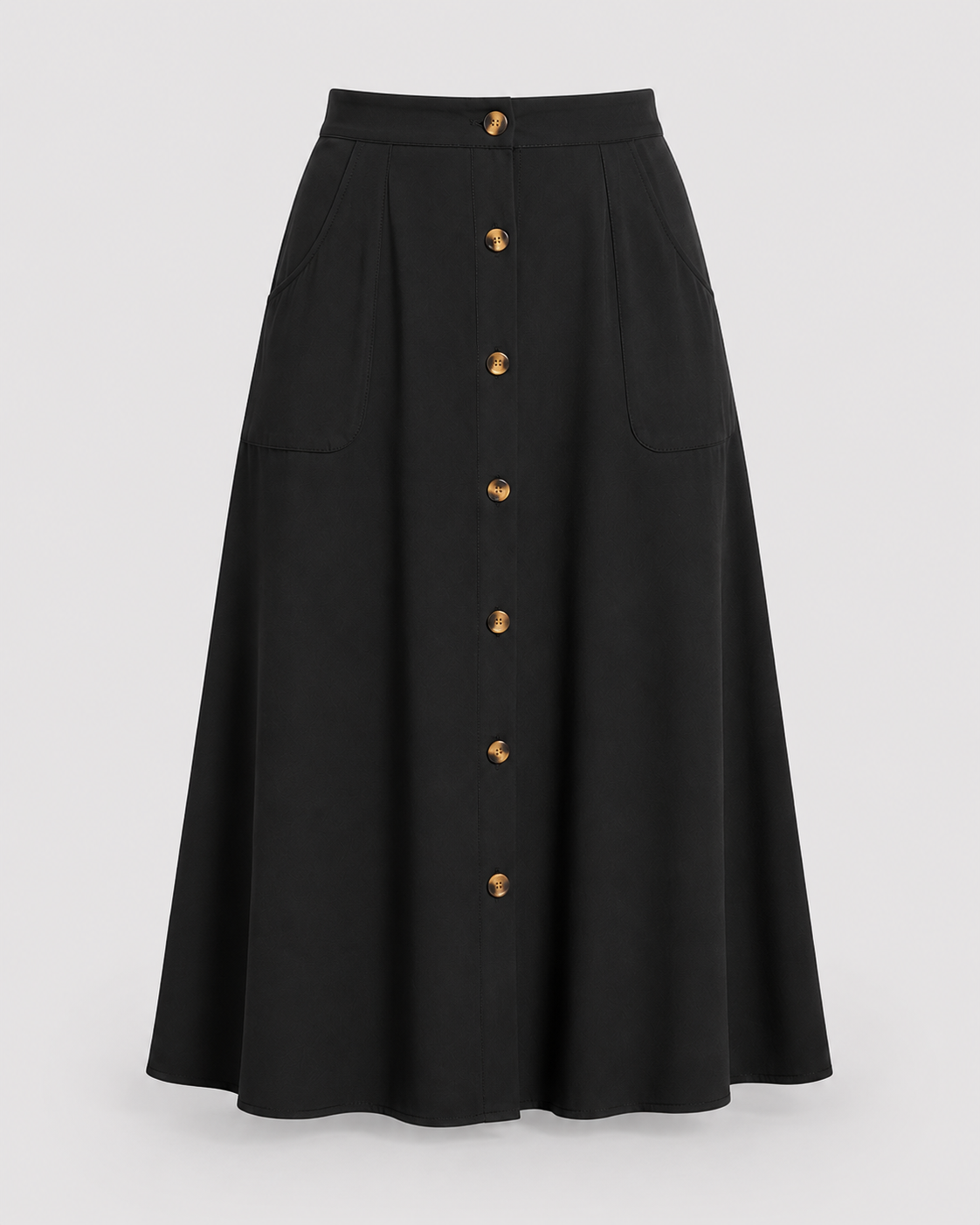Button Front Midi Skirt | Women | Button-Front | Pockets | A-Line Everyday Skirt | Steven & Levon